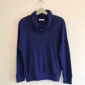 Socialite | Blue Waffle Knit Cowl Neck Top